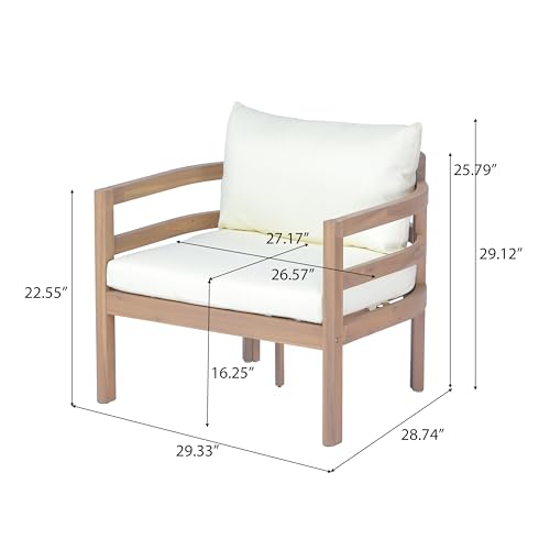 Alger Acacia Wood Lounge Chair Outdoor with Removable Cushion, Solid Wood Patio Accent Chair with Cushion, Patio Furniture Set Sofa Chair, Light Teak+Beige