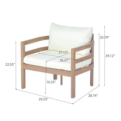 Alger Acacia Wood Lounge Chair Outdoor with Removable Cushion, Solid Wood Patio Accent Chair with Cushion, Patio Furniture Set Sofa Chair, Light Teak+Beige
