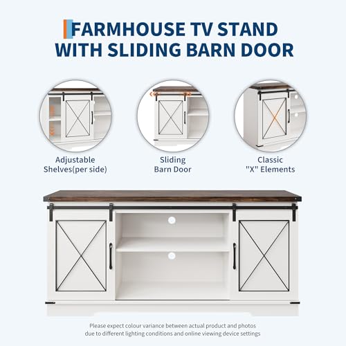 Farmhouse TV Stand with Sliding Barn Doors for TVs up to 65" | Entertainment Center, Media Cabinet with Flexible Storage, Adjustable Shelves and Ample Space, for Living Room Bedroom