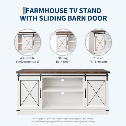 Farmhouse TV Stand with Sliding Barn Doors for TVs up to 65" | Entertainment Center, Media Cabinet with Flexible Storage, Adjustable Shelves and Ample Space, for Living Room Bedroom
