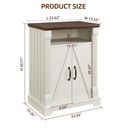 24" Farmhouse Storage Cabinet with Barn Doors, Antique White Freestanding Sideboard Buffet with Adjustable Shelf, Pantry Hutch Coffee Bar for Kitchen Bathroom Living Room - Small Floor Cabinet