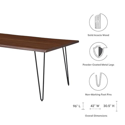 Ardor Dining Table 96 Inch Live Edge Acacia Wood Black Walnut Finish Modern Kitchen Room Entertaining Home Furniture Quality Stylish Elegant Durable Refined Versatile