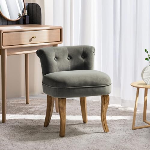 Velvet Vanity Stool with Low Back, Grey