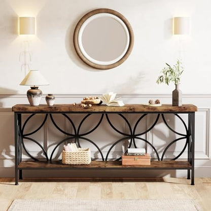 Sofa Table, 70.9 Inch Industrial Behind Couch Table with Storage Shelves, Narrow Long Console Table for Entryway, Living Room, Foyer, Hallway, Office