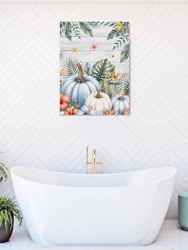 NuYeBiofx Fall Pumpkin Tropical Plant Canvas Wall Art Prints,48"x32" Framed Picture Artwork Thanksgiving Flower Farm Wood Printed Canvas Oil Painting for Living Room Bedroom Office,Ready to Hang