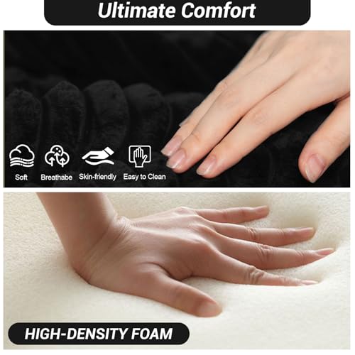 50"W x 68"D Oversized Chaise Lounge Chair Indoor Boneless Reading Chair Plush Corduroy Recliner Large Deep Seat Upholstered Sleeper Comfy Sofa Bed Couch with 3 Pillows for Living Room Bedroom, Black