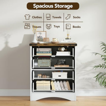Farmhouse 4 Drawers Dresser for Bedroom, Walnut & White, view 6