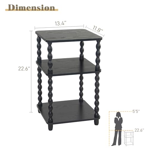 Side Table, Small End Table with Storage Shelf, Vintage Nightstand Bedside Table for Living Room, Bedroom, Office and Small Spaces (Black)