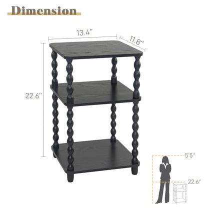 Side Table, Small End Table with Storage Shelf, Vintage Nightstand Bedside Table for Living Room, Bedroom, Office and Small Spaces (Black)