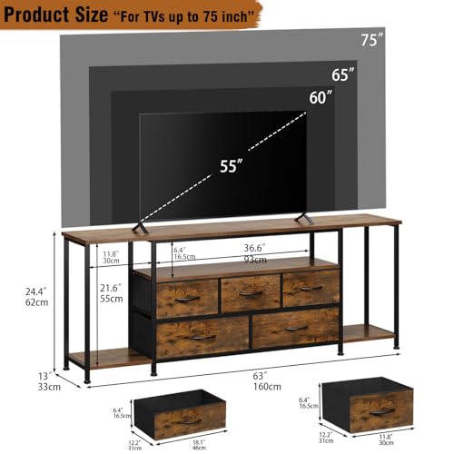 TV Stand for TVs Up to 75 Inch, Rustic Brown, view 3