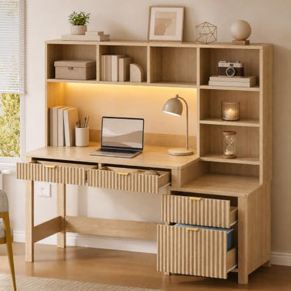 61 Inch Computer Desk with Hutch and Drawers, view 4
