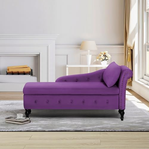 Velvet Chaise Lounge w/Right Armrest & Storage Space, Purpel, view 8