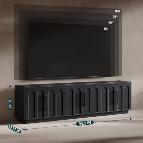 94.5" Extra Long Arched TV Stand for TVs Up to 100 Inch (Black), view 3