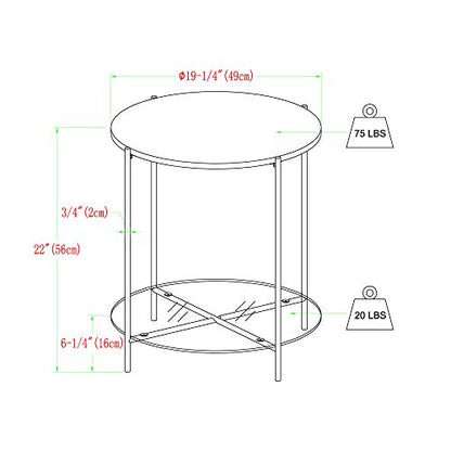 Blaine Mid Century Modern Marble and Glass Round Accent Table, 20 Inch, Marble and Gold
