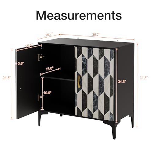 Marble Buffet Cabinbet 2 Pieces with Storage Sideboard Faux Marble Doors Buffet, view 3