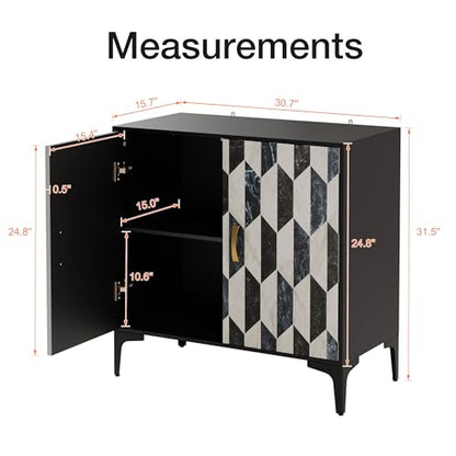 Marble Buffet Cabinbet 2 Pieces with Storage Sideboard Faux Marble Doors Buffet, view 3