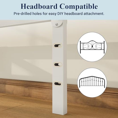 Full Size Bed Frame, 12 Inch Metal Beds with Storage Space, White, view 6