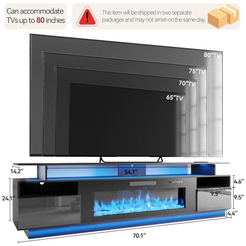 70" Fireplace TV Stand with 36" Electric Fireplace Entertainment Center, view 3