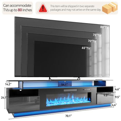 70" Fireplace TV Stand with 36" Electric Fireplace Entertainment Center, view 3