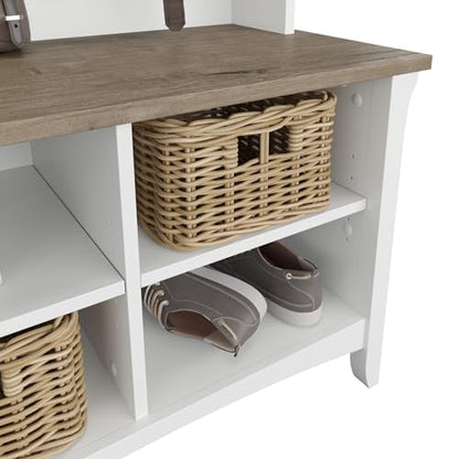 Salinas Hall Tree with Shoe Storage Bench in Shiplap Gray and Pure White, view 6