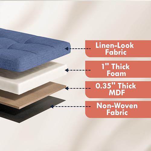 40 Inch Storage Ottoman with 3 Drawers, Tufted Linen, Navy Blue | Foldable Large Bench Design; Foot Rest Stool Seat; Ideal for Living Room, Bedroom or Entryway