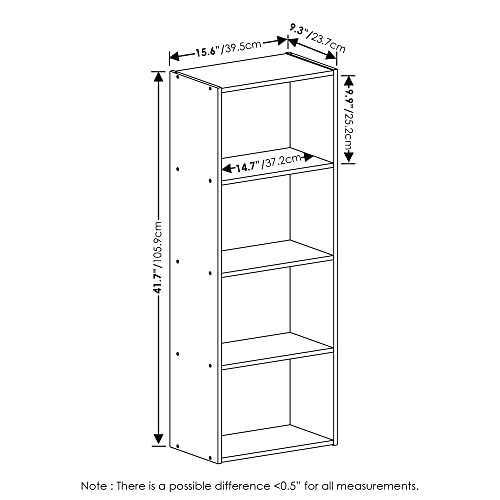 LUDER 4-Tier Book Shelf, Open Shelves Bookshelf, French Oak, view 4