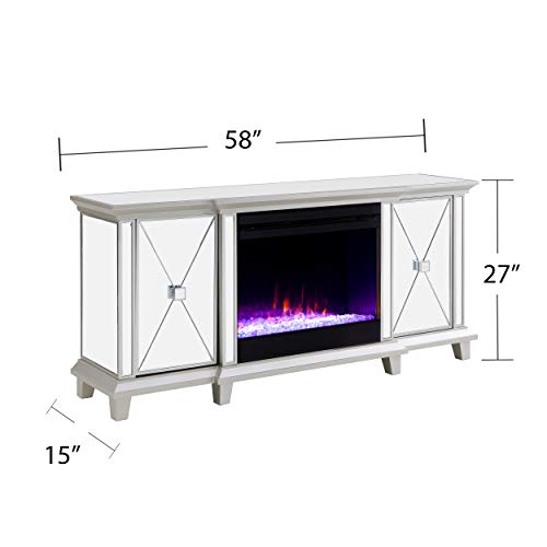 Toppington Mirrored Fireplace Media Console - Transitional Design, Silver Glass and Wood - Ideal for Living Room, Family Room (FC1010356)