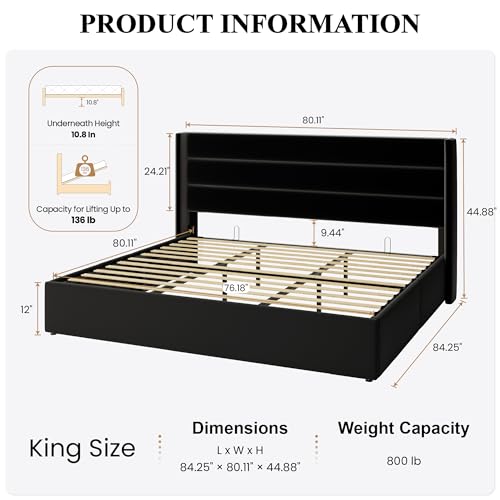 King Size Lift Up Hydraulic Storage Bed Frame Black, view 3