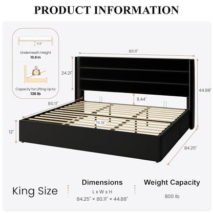 King Size Lift Up Hydraulic Storage Bed Frame Black, view 3