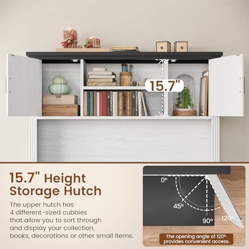 47.2" Farmhouse Computer Desk with Hutch and 3 Drawers, White, view 6