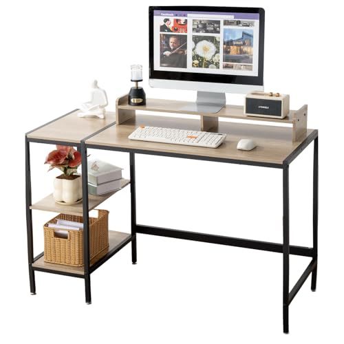 47-inch Computer Desk with Storage Shelf - Gray Ideal Gaming Desk for Bedrooms, Small Spaces, and Home Offices Modern Writing Desk for PCs.