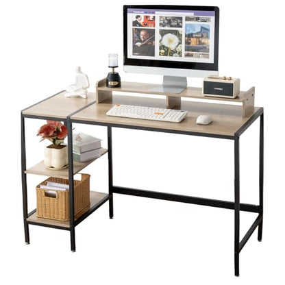 47-inch Computer Desk with Storage Shelf - Gray Ideal Gaming Desk for Bedrooms, Small Spaces, and Home Offices Modern Writing Desk for PCs.