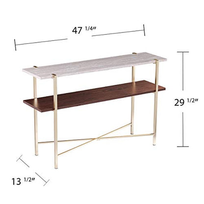 Ardmillan Two-Tier Faux Marble Top 47.25" Console Table, Brass/Dark Tobacco/White