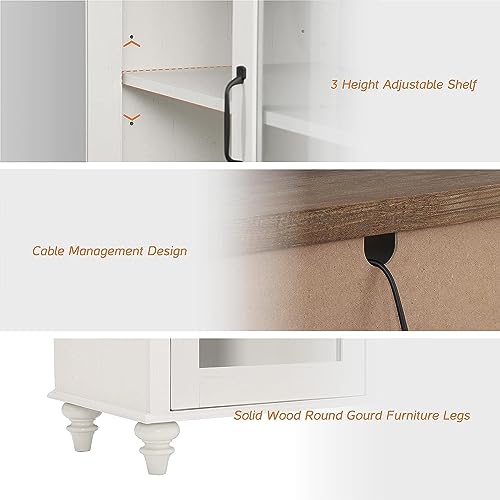 Glass Door TV Stand for 65 Inch TV with Storage Cabinet, Off White, view 8