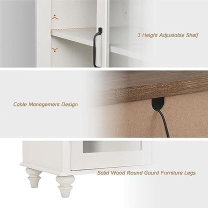 Glass Door TV Stand for 65 Inch TV with Storage Cabinet, Off White, view 8