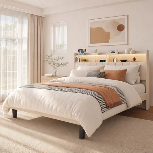 Queen Size Bed Frame with Headboard & Charging Station, view 5