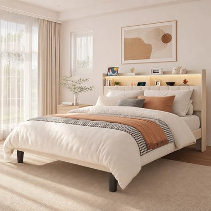 Queen Size Bed Frame with Headboard & Charging Station, view 5