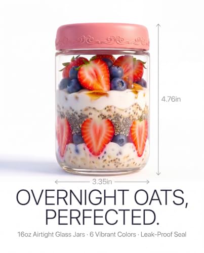 6-pack 16 oz Overnight Oats Containers with Lids, view 4