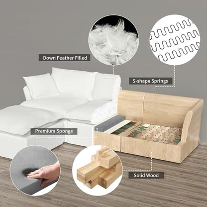 Cloud Sectional Sofa,114.2" Large L Shape Convertible Modular Couches,Down Fill Sectional Sofa,Detachable Couch Cushion Covers,4 Seater Corner Sofa with Ottoman for Living Room, Cream White