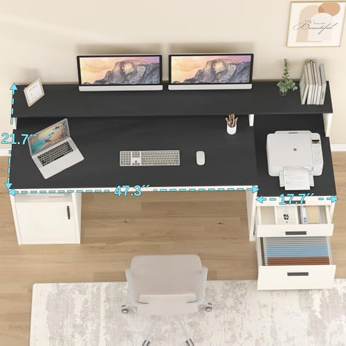 65" Computer Desk with 3 Drawers & Printer Shelf for Home Office, view 5