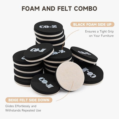 24pcs Felt Furniture Sliders for Hardwood Floors, 2 1/2 in Reusable Furniture Pads, Heavy Furniture Movers Sliders for Hard Surfaces, Thick Moving Pads Floor Protectors for Vinyl Tile Floors