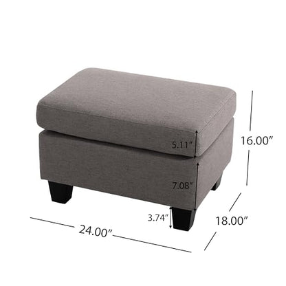 Foot Rest Ottoman Fabric Upholstered Foot Stool Birch Wood Leg Multi Purpose Padded Seat for Living Room Bedroom Office Grey