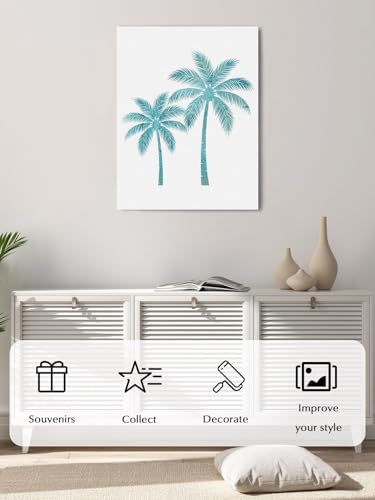 NuYeBiofx Summer Tropical Beach Coastal Tree Canvas Wall Art Prints,48"x32" Framed Picture Artwork Teal Palm Trees Plant Printed Canvas Oil Painting for Living Room Bedroom Office,Ready to Hang