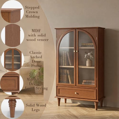 52" Farmhouse Sideboard Cabinet with Arched Glass Doors & Drawer, view 5