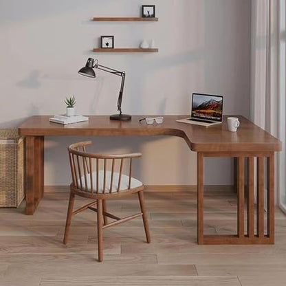 Solid wood corner desk, l-shaped computer desk, home office desk, view 3