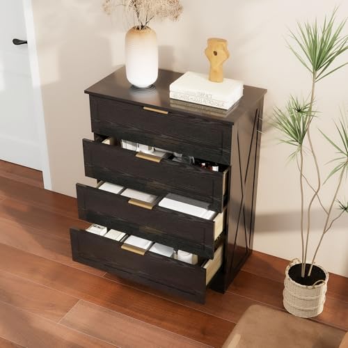 Modern Wide Wooden Chest of Drawers, Dresser for Closet, Black, view 6