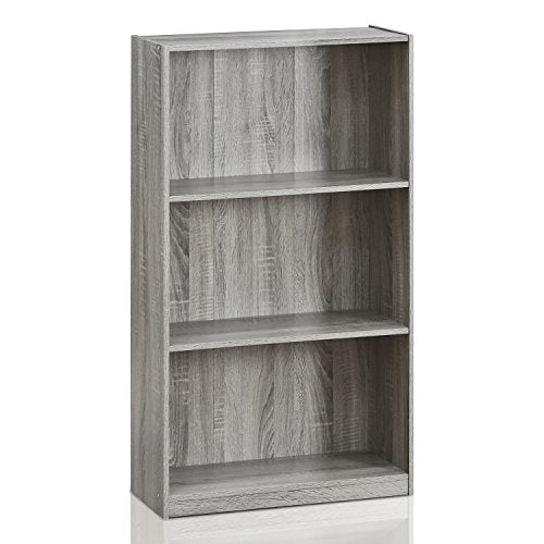 Furinno Basic 3-Tier Bookcase Storage Shelves and End Table Set, French Oak Grey