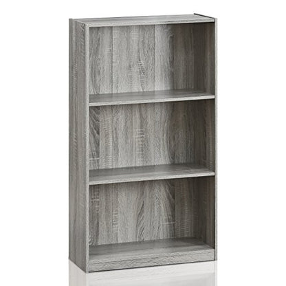 Furinno Basic 3-Tier Bookcase Storage Shelves and End Table Set, French Oak Grey