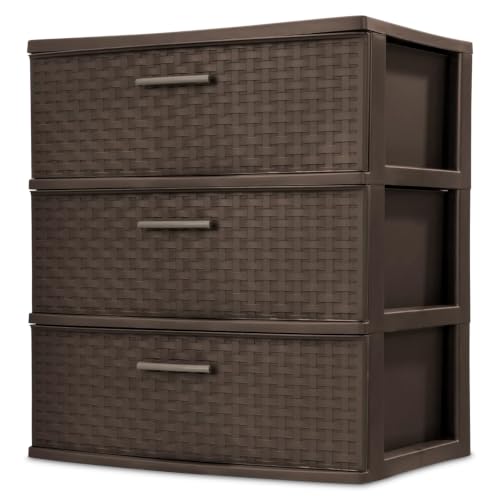 Wide 3 Drawer Weave Tower, Home Organizer, Espresso, view 2