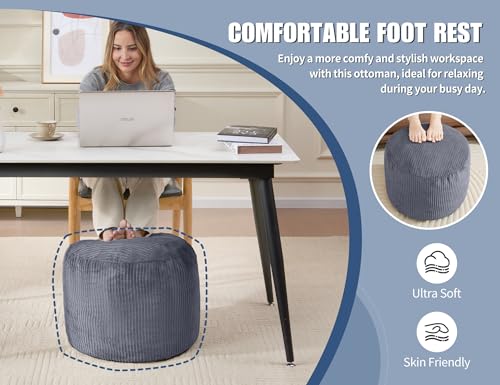 Pouf Ottoman, Corduroy Round Gray Foot Stools Ottomans, 20x15in, view 7